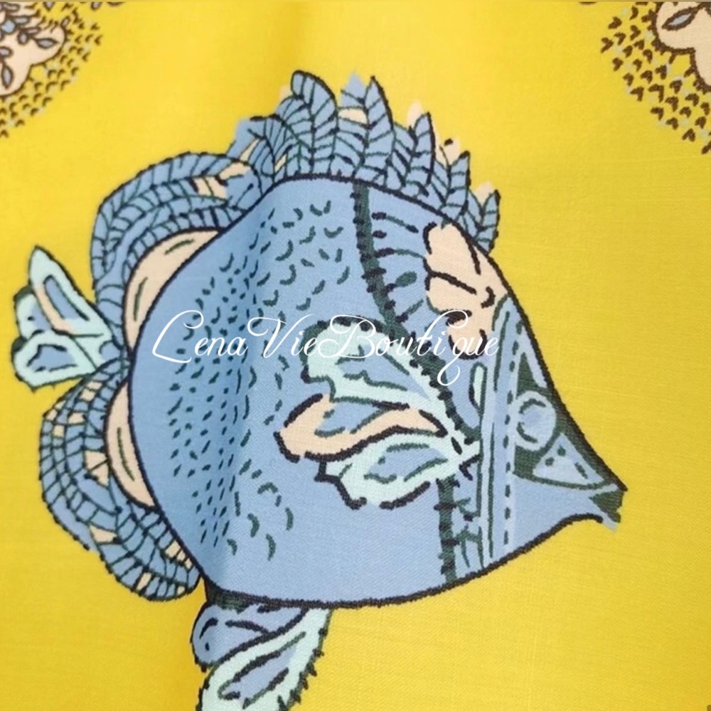 LenaVie Boutique | Tropical Tile-Print Cotton Halter A Line Mermaid Dress - Picture 9 of 14